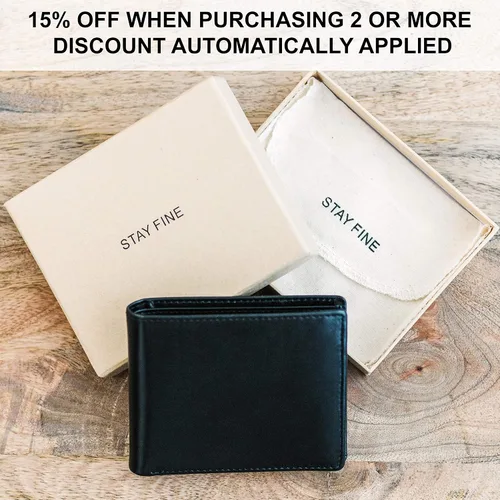 Vista 6 de Carteras para hombre con bloqueo RFID Cartera plegable de cuero para hombre Cuero genuino Capacidad adicional Por Stay Fine, Negro -, Classic