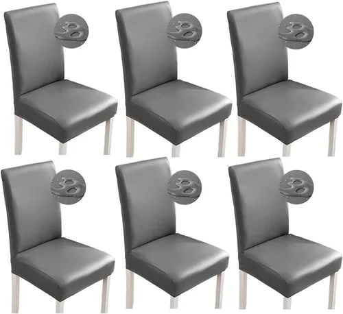 Vista 22 de Shukii Fundas elásticas para sillas de comedor, impermeables, de piel sintética, fundas protectoras universales para sillas de comedor, cocina Beige