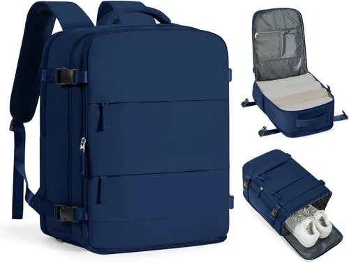 Vista 82 de Mochila de viaje grande, bolsa de mano, aprobada para aviones, para artículos personales, para hombre o mujer, color beige con marrón