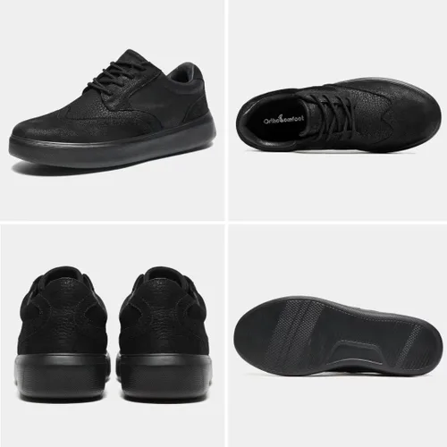 Vista 4 de OrthoComfoot Zapatos ortopédicos de cuero para caminar para hombre: cómodos zapatos Oxford para fascitis plantar con soporte para el arco, pies