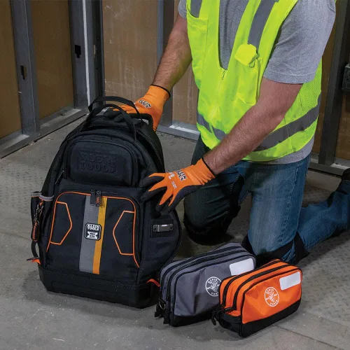 Vista 8 de Klein Tools Bolsa de herramientas, compartimentos dobles, organizador de bolsas de herramientas de alta resistencia, bolsa multiusos