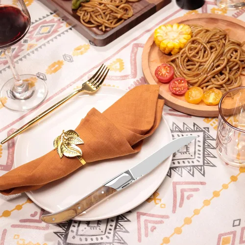 Vista 8 de LUVCOSY Juego de cuchillos para carne estilo Laguiole de 6, juego de cuchillos para carne sin dientes con mango de madera de olivo, cuchillos