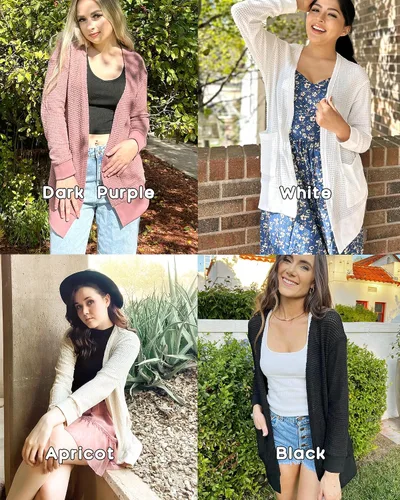 Vista 5 de STYLEWORD Suéter de moda otoñal para mujer, tejido ligero informal con la parte delantera abierta, cárdigan largo con bolsillos