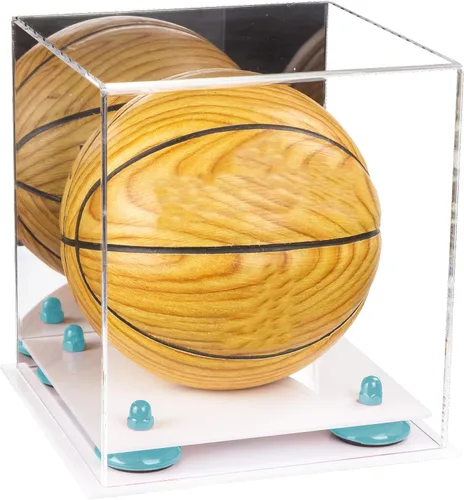 Vista 102 de Better Display Cases Mini acrílico - Miniatura (no tamaño completo) Baloncesto vitrina con elevadores negros y espejo (A015-BR)