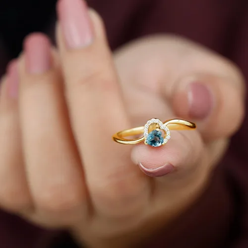 Vista 14 de Anillo de derivación de corazón con topacio azul natural de Londres, calidad AAA, joyería de promesa para ella