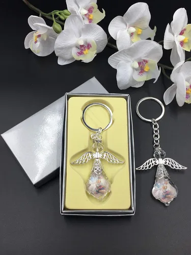 Vista 2 de Llavero de ángel de cristal, 12 unidades, diseño de recuerdos de bautizo/primera comunión (plata)