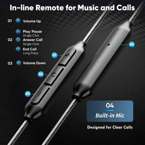 Vista 7 de Auriculares con cable USB-C, auriculares in-ear de doble controlador con micrófono, ajuste de cancelación de ruido, graves profundos, cable sin