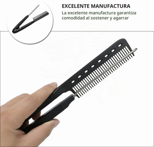 Vista 4 de FRCOLOR Cepillo alisador de cabello en forma de V, peine alisador para peluquería, herramienta compacta para peluquería y uso doméstico