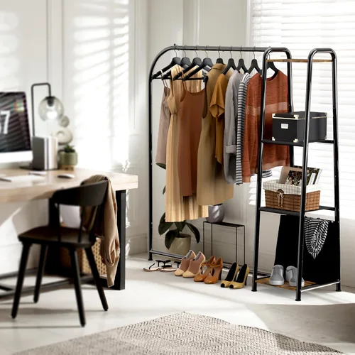 Vista 4 de Simple Houseware Perchero de ropa resistente con 4 estantes, organizador portátil de armario para colgar ropa, negro
