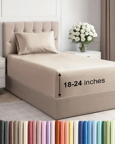 Vista 30 de Sábanas individuales de bolsillo extra profundo, sábanas transpirables y refrescantes de 3 piezas, juego de sábanas de lujo para hotel, suaves, sin