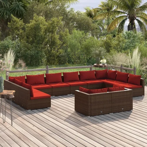 Vista 11 de Sofá de 3 plazas con cojines de ratán de poliéster marrón, juego de muebles de patio al aire libre con 3 sofás centrales para patio trasero, jardín