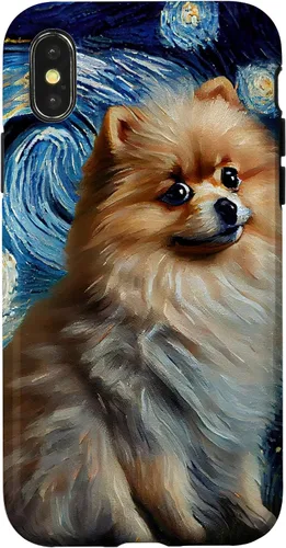 Vista 5 de iPhone 16 Starry Night Famous Painting Style Pomeranian Case