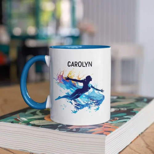 Vista 4 de Taza de café personalizada para nadador, regalo para equipo de natación, taza de cerámica blanca personalizada con nombre nadador, taza de té