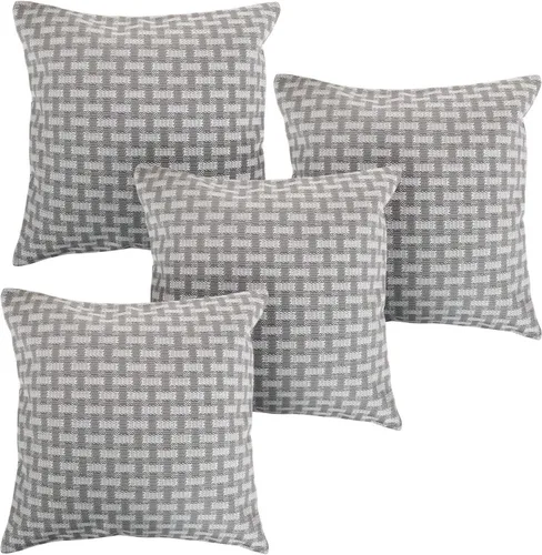 Vista 14 de Deconovo Almohada decorativa de lino sintético para el hogar, hecha a mano, a cuadros, para sofá, 18 x 18 pulgadas, gris oscuro y blanco