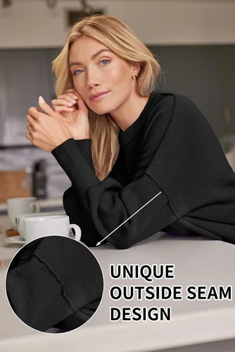Vista 116 de Lillusory - Suéter extragrande con mangas de murciélago y cuello redondo para mujer, prenda moderna de otoño de tejido de punto sin botones