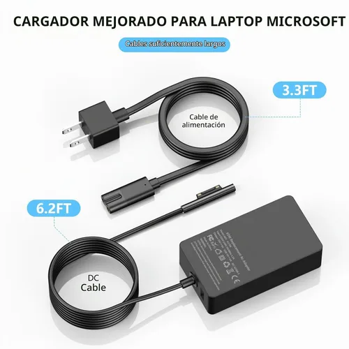 Vista 6 de Adaptador de corriente para cargador portátil Surface Pro de 65 W para Microsoft Surface Pro Compatible with Surface Pro 3/4/5/6/7/7+/8/9/X
