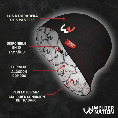 Vista 3 de Welder Nation 8 paneles 10 oz Gorra de soldadura premium 100% algodón interior y exterior de lona de pato - Protectora, duradera, resistente