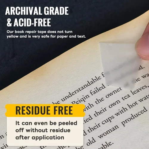 Vista 5 de Archival Safe - Cinta de reparación de libros sin ácidos, delgada e