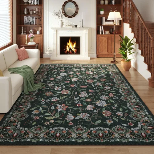Vista 12 de Rugcomf Alfombra vintage de cachemira de 2 pies 7 x 8 pies, lavable a máquina, antideslizante, alfombra floral de pelo bajo para cocina, lavandería