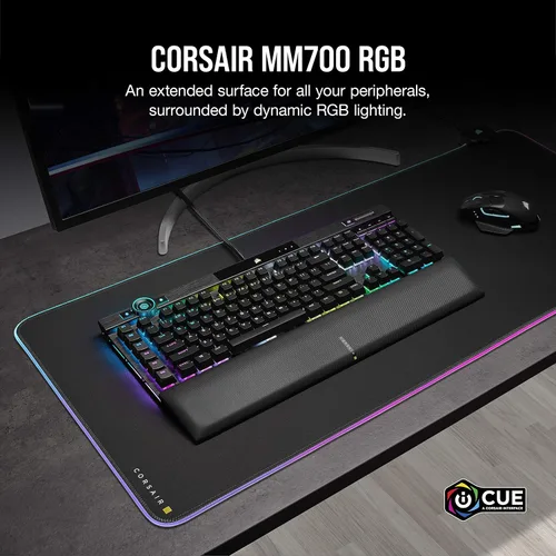 Vista 3 de Corsair Nightsword RGB - Mouse ergonómico óptico para juegos FPSMOBA con retroiluminación RGB LED 18000 DPI negro y MM700 RGB extendido de tela
