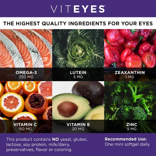 Vista 3 de Viteyes Visión para mayores de 50 años para la salud ocular, apoyo visual, envejecimiento de los ojos, luteína, zeaxantina, omega-3, zinc, vitamina
