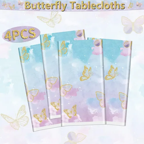 Vista 8 de 4 manteles de fiesta de mariposas, mantel de decoración de cumpleaños de mariposa, manteles rectangulares coloridos con diseño de mariposa