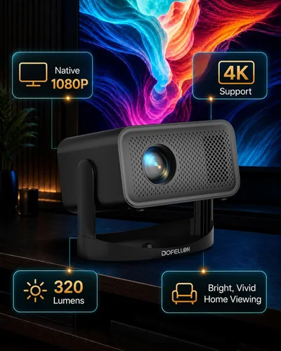 Vista 2 de Mini proyector inteligente 4K para cine en casa, WiFi y Bluetooth, nativo 1080P