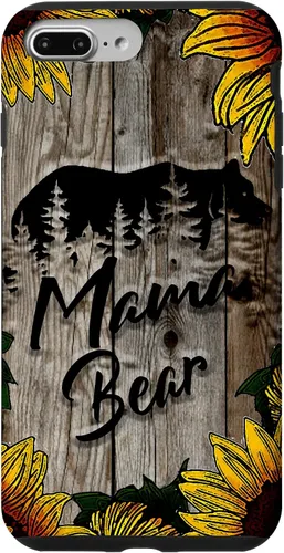 Vista 12 de Funda de regalo para el día de la madre con diseño de girasol de madera rústica para iPhone 16 Mama Bear