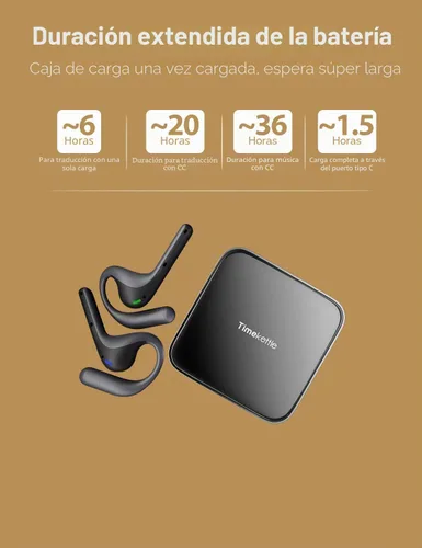 Vista 7 de Timekettle W4 Pro - Audífonos intérprete AI, traducción bidireccional de voz en tiempo real, más de 50 idiomas, traductor Bluetooth de video y Gris