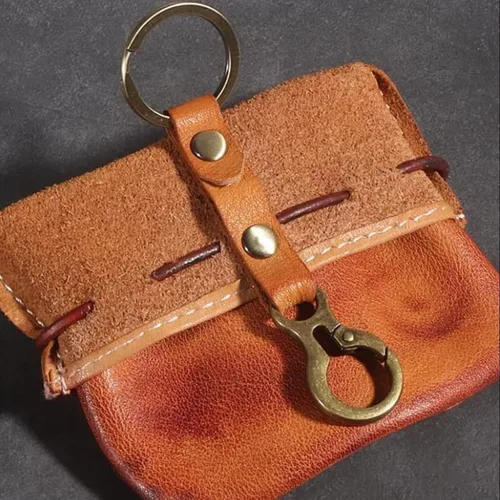 Vista 3 de Monedero medieval de piel auténtica, organizador de monedas, soporte para cambios, bolsa pequeña de cuero con cordón para hombres y mujeres, Rojo