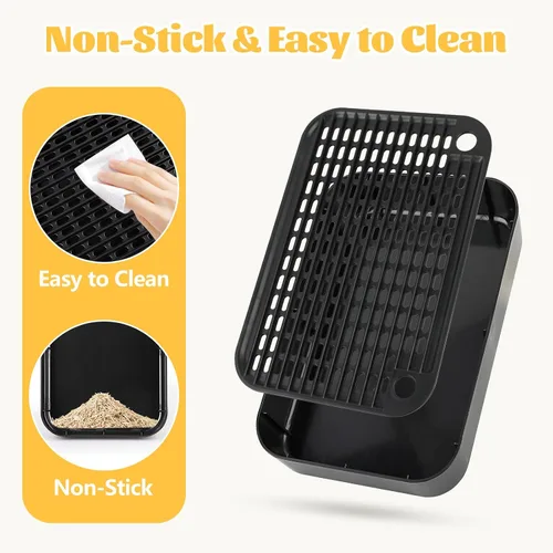 Vista 4 de Escalón para caja de arena, escalón para gatos, rampa, atrapador con función de filtro, fácil de limpiar, ideal para gatitos y gatos ancianos (negro)