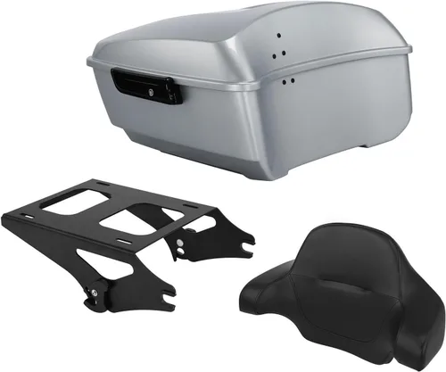 Vista 25 de TCT-MOTORPARTS Atlas Silver Metálico Maletero de Viaje Modificado con Respaldo y Montaje en Rack Adecuado para Harley Touring 14-25 Street Glide