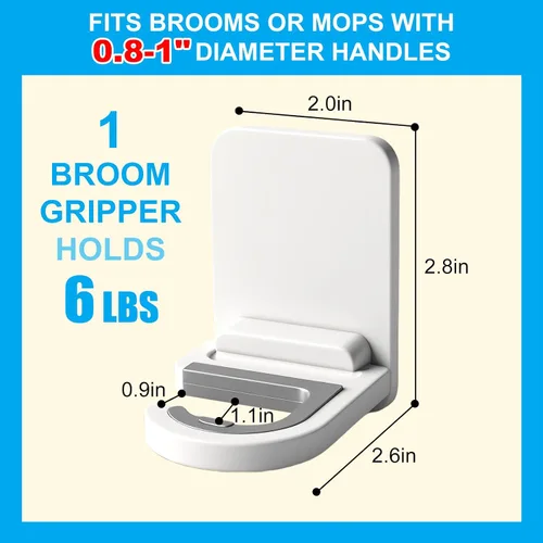 Vista 6 de Paquete de 3 soportes de pared para trapeador y escoba, autoadhesivo, sin taladro, agarre de mango de escoba, organizador de limpieza del hogar