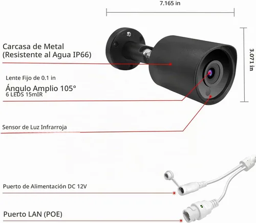Vista 3 de 5MP PoE IP Bullet Cámara de seguridad con lente de 0.1 in (negro)