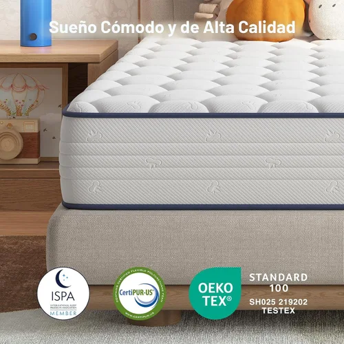 Vista 10 de Novilla Colchón individual de 6 pulgadas, Bonnell Spring Hybrid con soporte Blanco