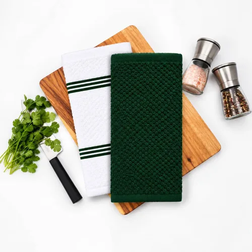 Vista 3 de Toallas de cocina prémium – Paquete de 4, 100% algodón, 15 x 25 Verde