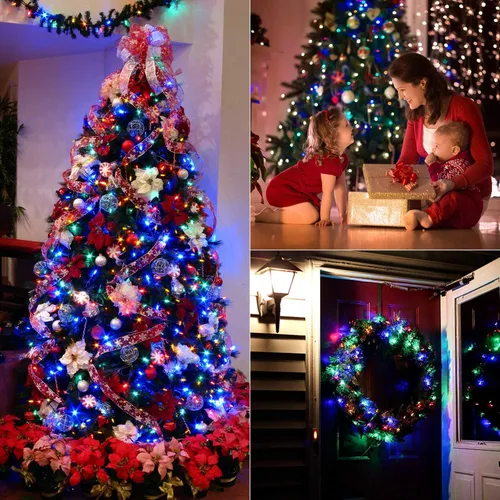 Vista 6 de BrizLabs Luces de Navidad multicolor, paquete de 2 tiras de 50 luces LED de Navidad de 17.94 pies, luz de árbol de Navidad con batería