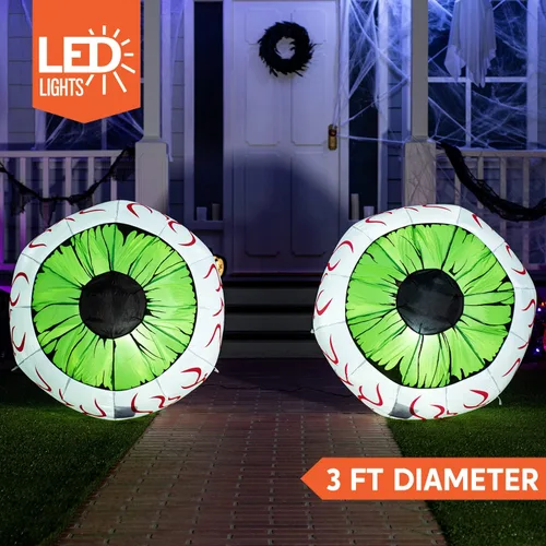 Vista 2 de Joiedomi Paquete de 2 ojos inflables de Halloween de 3 pies, LED, decoración interior y exterior Inflado rápido y diseño resistente a la intemperie