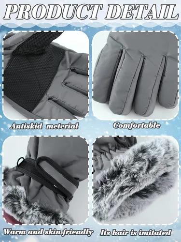 Vista 5 de Bencailor 2 pares de guantes de esquí de invierno para mujeres, hombres y jóvenes, guantes impermeables de piel sintética, guantes cálidos a prueba