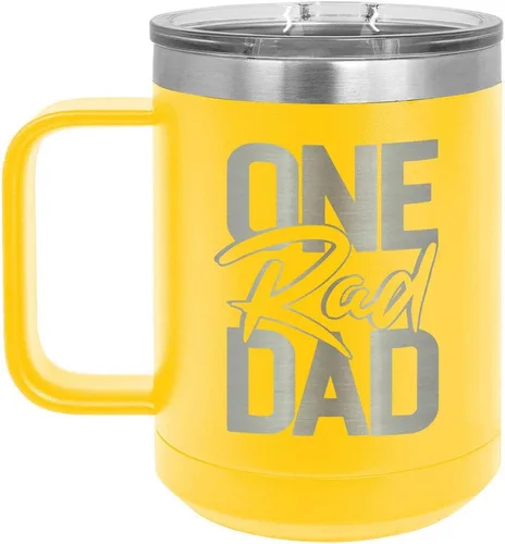 Vista 13 de ONE RAD DAD Taza de café negra de 15 oz con tapa deslizante Taza de café de viaje aislada Ideas de regalos del día del padre de hijo o hija
