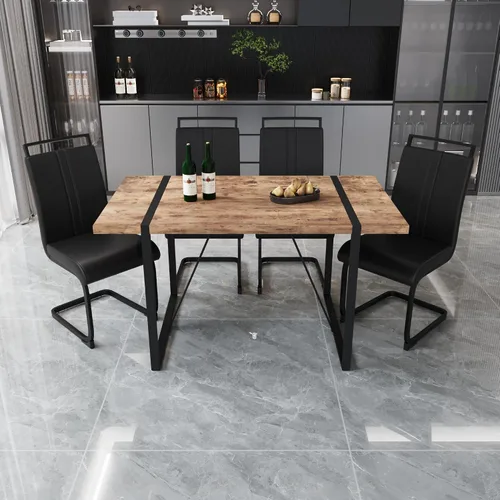 Vista 6 de Juego de mesa de comedor moderno para 4, juego de mesa y sillas de cocina de madera, juego de mesa de comedor de 5 piezas con 1 mesa de MDF y 4