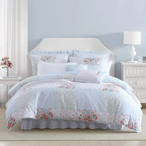 Vista 18 de Laura Ashley - Juego de edredón King, ropa de cama de algodón suave y reversible, juego de cama de peso medio de 7 piezas con fundas de almohada a