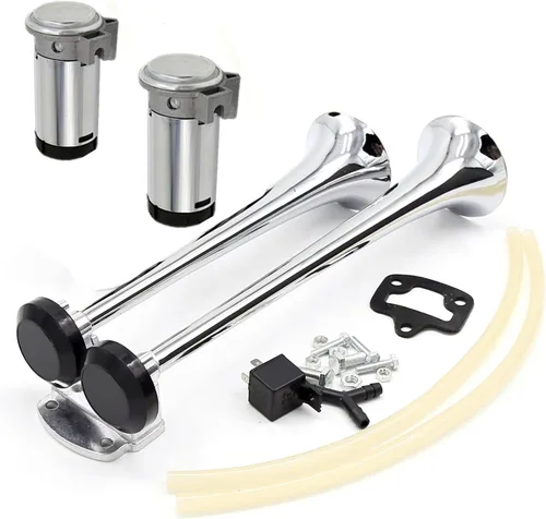 Vista 3 de Bocina de barco plateada de 165DB, bocina de tubo doble de tono alto/bajo de 12 V, súper fuerte para barcos, automóviles, yates, caravanas