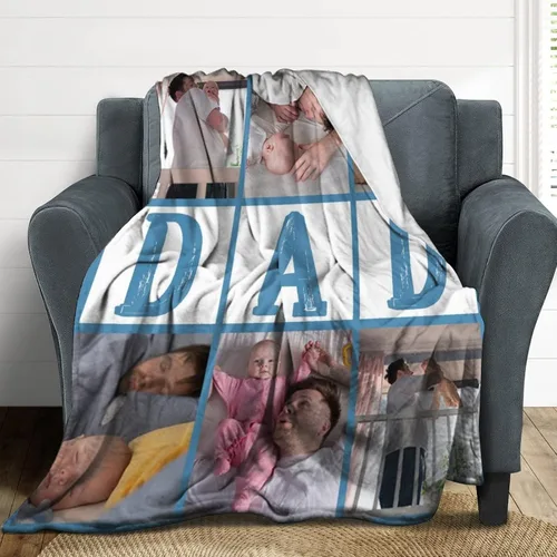 Vista 4 de Artsadd Regalos para el Día del Padre, manta personalizada con fotos, regalos para papá de hija o hijo, manta con fotos personalizadas, regalos