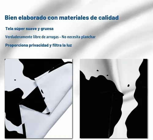 Vista 6 de Tritard Cortinas de oscurecimiento de habitación con estampado de vaca, 2 paneles con ojales, diseño de animales occidentales, color blanco y negro