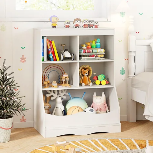 Vista 9 de Costzon Organizador de almacenamiento de juguetes, estantería infantil de 5 compartimentos con estribo y dispositivos antivuelcos, estantería