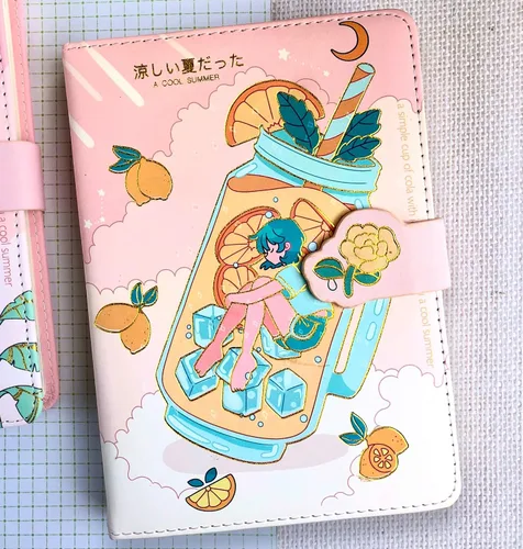 Vista 3 de KetA Diario de anime: cuaderno de diario kawaii lindo, diario estético japonés con cubierta acolchada y cierre de flores, 5 x 7 pulgadas (13x18CM)