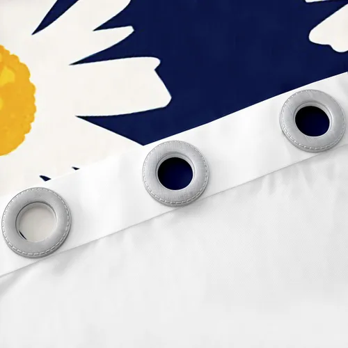Vista 5 de Cortinas opacas de margaritas blancas, cortinas florales Trippy para niños y niñas, flores amarillas de jardín, 76 x 45 pulgadas, cortinas