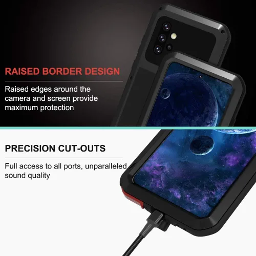 Vista 6 de LOVE MEI Funda militar resistente para Samsung Galaxy A52, con protector de pantalla de vidrio templado, a prueba de golpes, a prueba de polvo, a