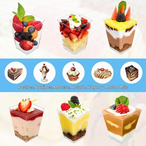Vista 5 de Paquete de 100 tazas de postre con cucharas, tazas de postre